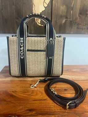 Coach Smith Tote 24 straw with black leather